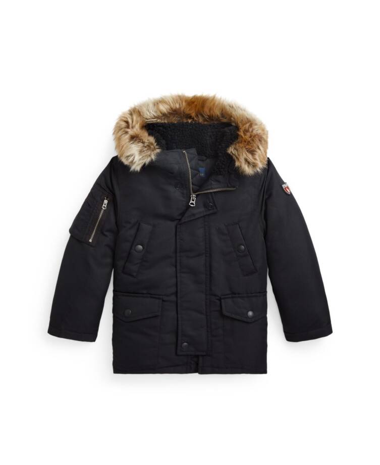 Polo Ralph Lauren Artificial-fur-Trim Down Parka Jacket Boys 6 Black Zip Snap