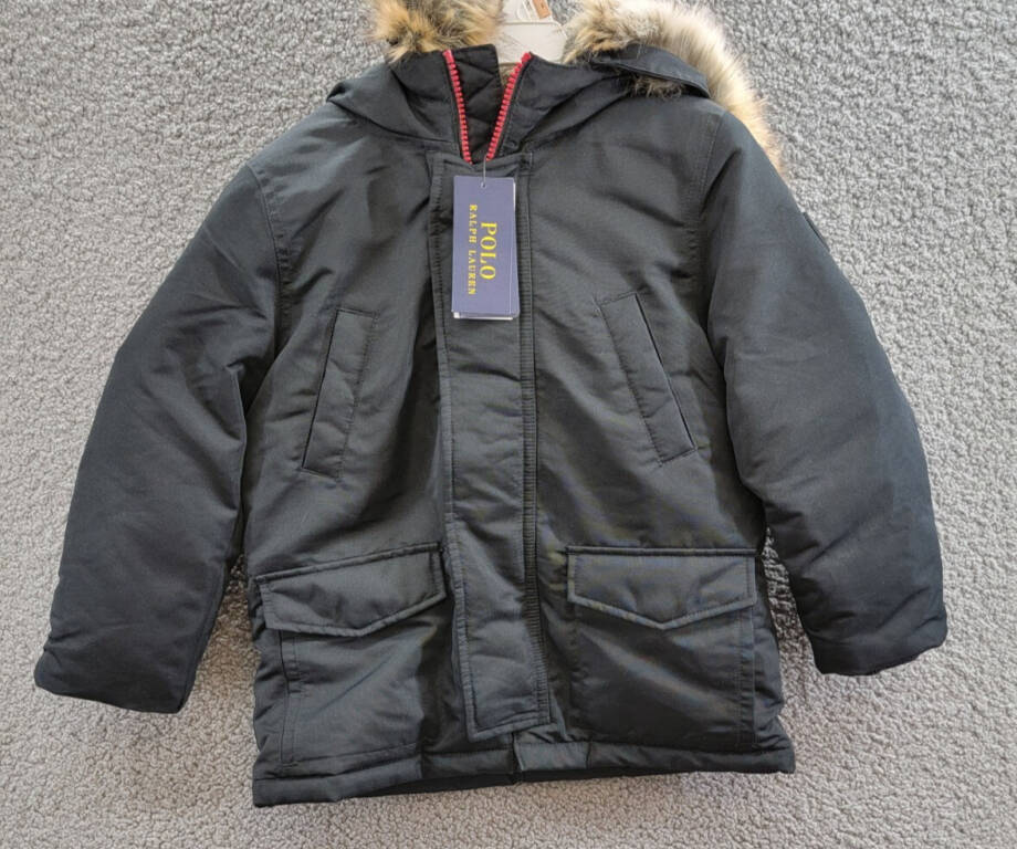 Polo Ralph Lauren Artificial-fur-Trim Down Parka Jacket Boys 6 Black Zip Snap
