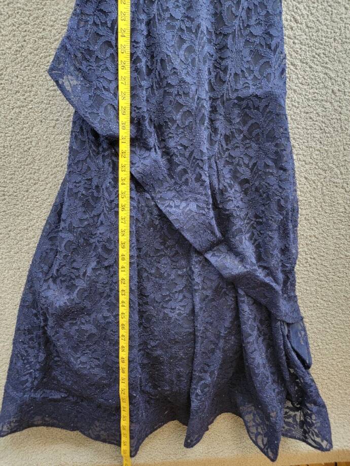 BCX Glitter Floral Spaghetti Strap Notch V-Neck Gown Juniors' 1 Navy Back Zip