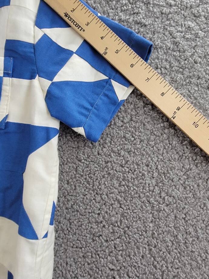 Sea Tanya Patchwork Button-Up Shirt Girls' 6Y Blue/White Pocket Short Sleeve