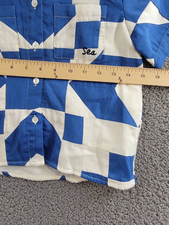 Sea Tanya Patchwork Button-Up Shirt Girls' 6Y Blue/White Pocket Short Sleeve
