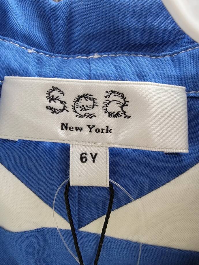 Sea Tanya Patchwork Button-Up Shirt Girls' 6Y Blue/White Pocket Short Sleeve