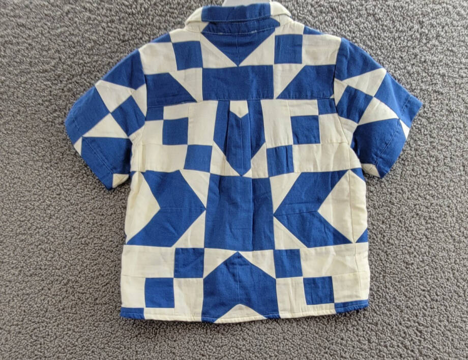 Sea Tanya Patchwork Button-Up Shirt Girls' 6Y Blue/White Pocket Short Sleeve