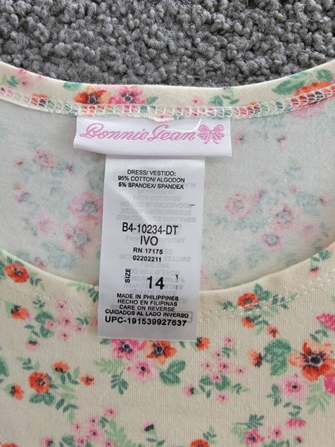 Bonnie Jean Floral Quarter Sleeve Knit Tiered Dress Big Girls' 14 Ivory Multi