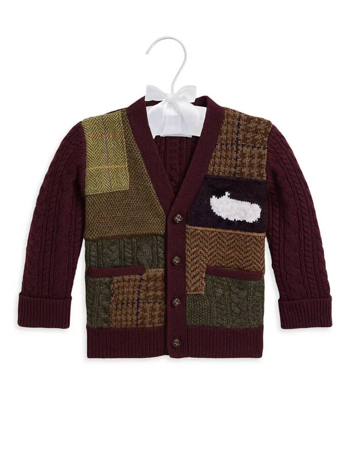 Ralph Lauren Wool Blend Patchwork V-Neck Cardigan Baby Boys' 18-24Mos Multi L/S