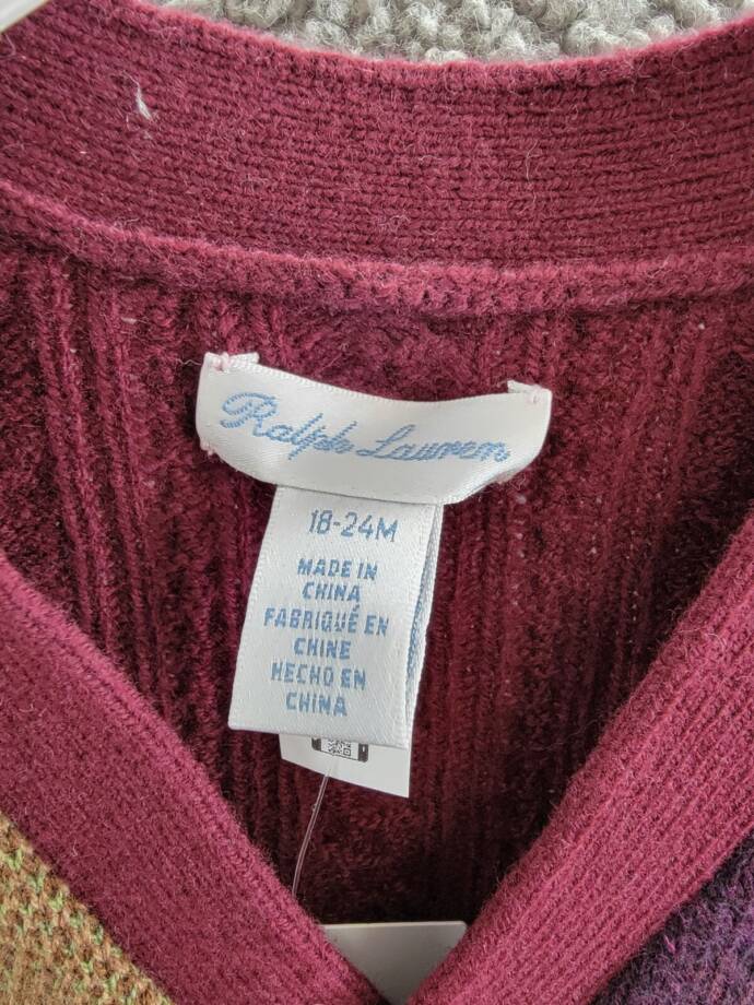 Ralph Lauren Wool Blend Patchwork V-Neck Cardigan Baby Boys' 18-24Mos Multi L/S