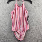 Splendid Lurex One Piece Swimsuit Girls 16 Multi Striped Halter Neck Back Tie