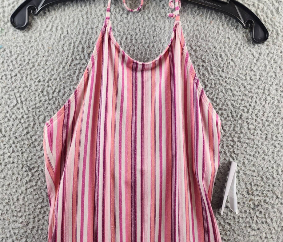 Splendid Lurex One Piece Swimsuit Girls 16 Multi Striped Halter Neck Back Tie
