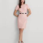 Lauren Ralph Lauren Floral Lace Sheath Dress Women's 18 Pink Opal Short Sleeve