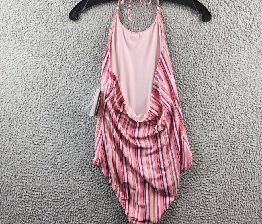 Splendid Lurex One Piece Swimsuit Girls 16 Multi Striped Halter Neck Back Tie