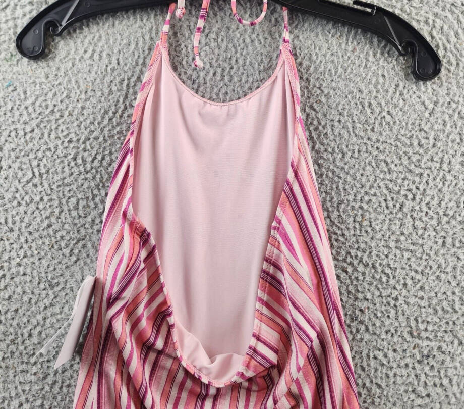 Splendid Lurex One Piece Swimsuit Girls 16 Multi Striped Halter Neck Back Tie