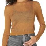 Free People H20 Knit Sweater Women's M Tiger Eye Crew Neck Long Sleeve Pullover