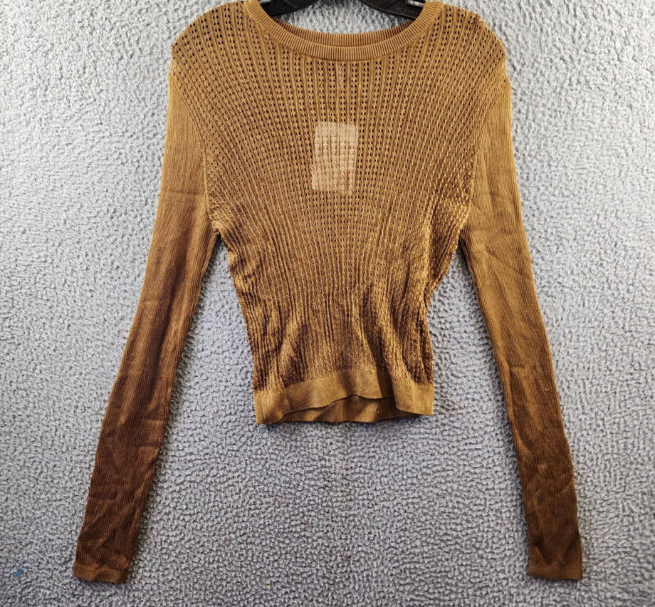 Free People H20 Knit Sweater Women's M Tiger Eye Crew Neck Long Sleeve Pullover