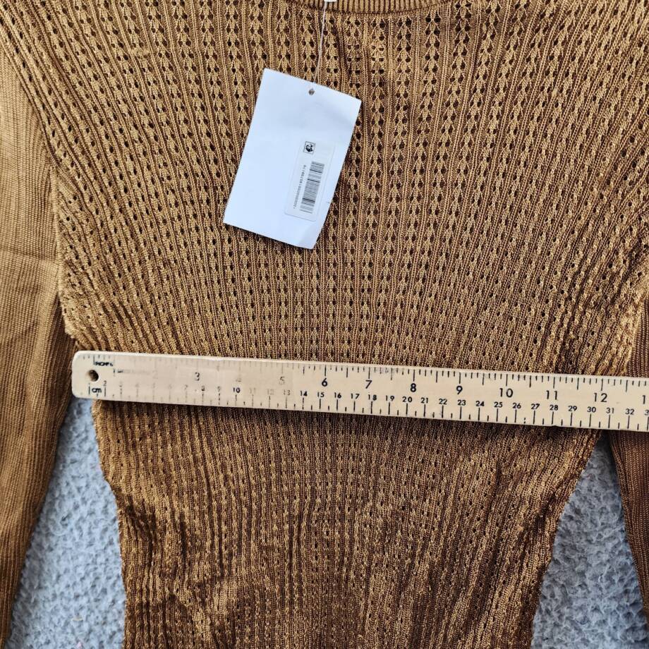Free People H20 Knit Sweater Women's M Tiger Eye Crew Neck Long Sleeve Pullover
