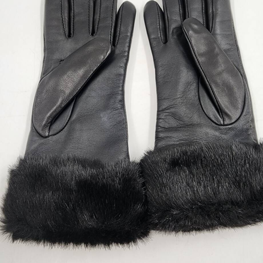 Charter Club Faux Fur-Cuff Leather Gloves Women's M Black Touchscreen Friendly