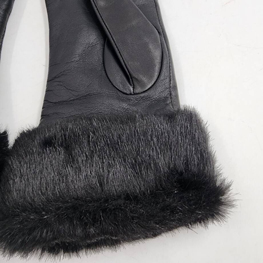 Charter Club Faux Fur-Cuff Leather Gloves Women's M Black Touchscreen Friendly