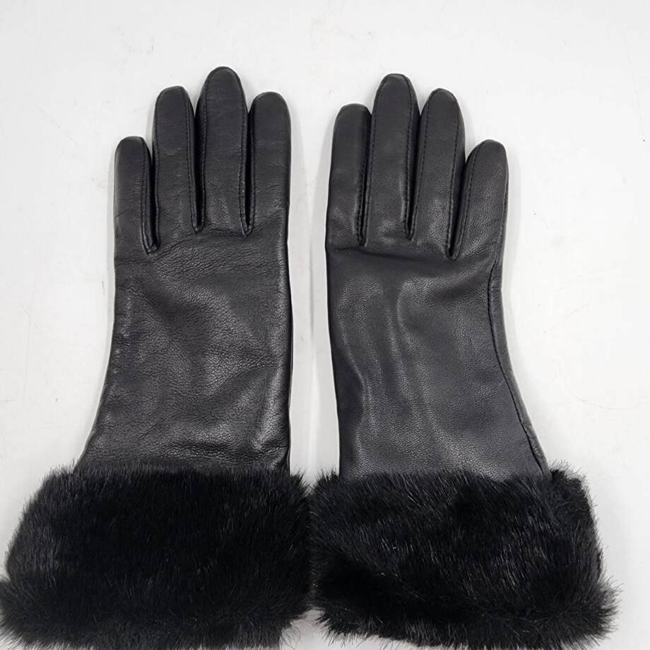 Charter Club Faux Fur-Cuff Leather Gloves Women's M Black Touchscreen Friendly