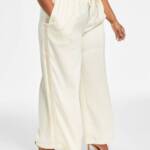 Nina Parker Plus Size Sequin-Stripe Wide-Leg Pants Women's 1X Wheat Pull On