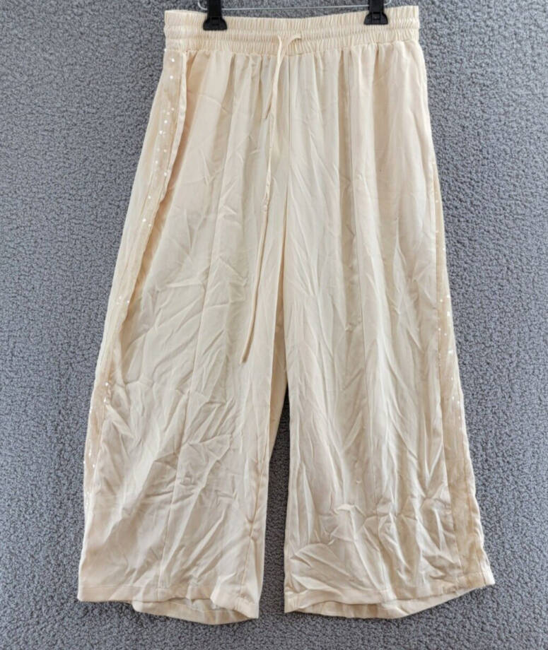 Nina Parker Plus Size Sequin-Stripe Wide-Leg Pants Women's 1X Wheat Pull On