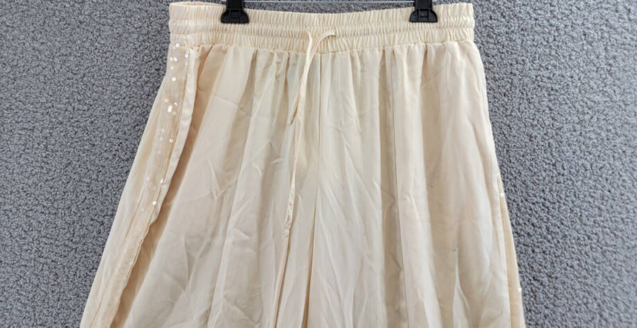 Nina Parker Plus Size Sequin-Stripe Wide-Leg Pants Women's 1X Wheat Pull On