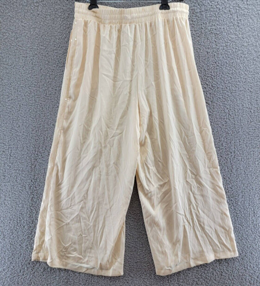 Nina Parker Plus Size Sequin-Stripe Wide-Leg Pants Women's 1X Wheat Pull On