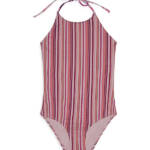 Splendid Lurex One Piece Swimsuit Girls 10 Multi Striped Print High Neck Pull-On