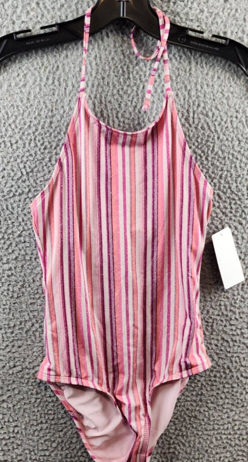 Splendid Lurex One Piece Swimsuit Girls 10 Multi Striped Print High Neck Pull-On