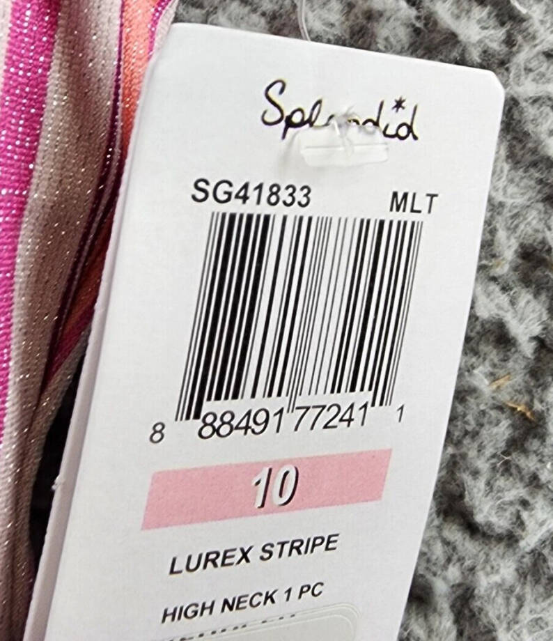 Splendid Lurex One Piece Swimsuit Girls 10 Multi Striped Print High Neck Pull-On