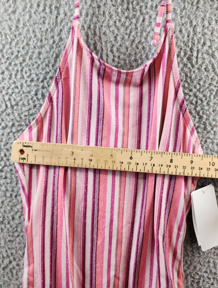 Splendid Lurex One Piece Swimsuit Girls 10 Multi Striped Print High Neck Pull-On