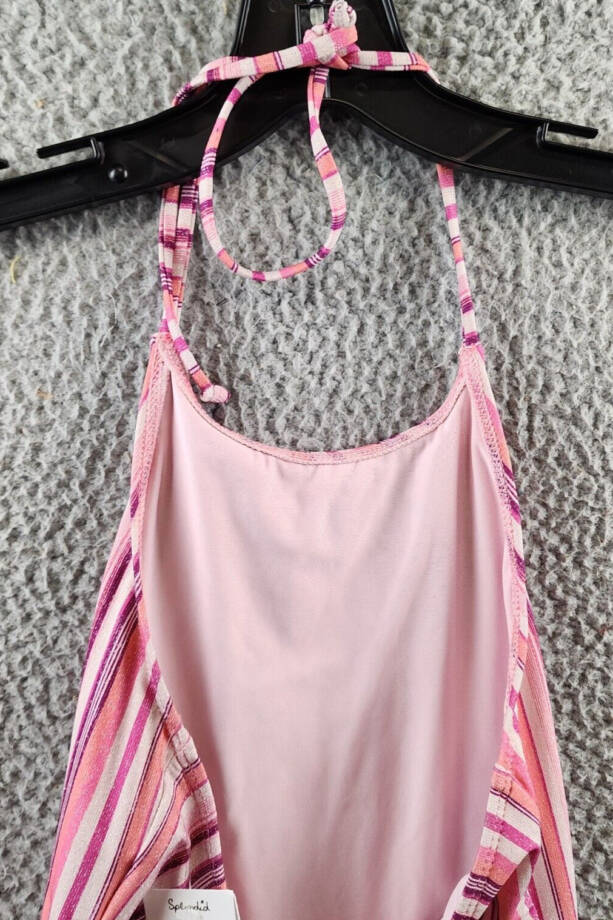Splendid Lurex One Piece Swimsuit Girls 10 Multi Striped Print High Neck Pull-On