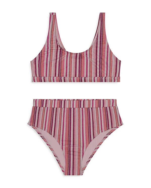 Splendid Lurex Striped Two Piece Swimsuit Girls' 10 Multi Scoop Neck Pullover~