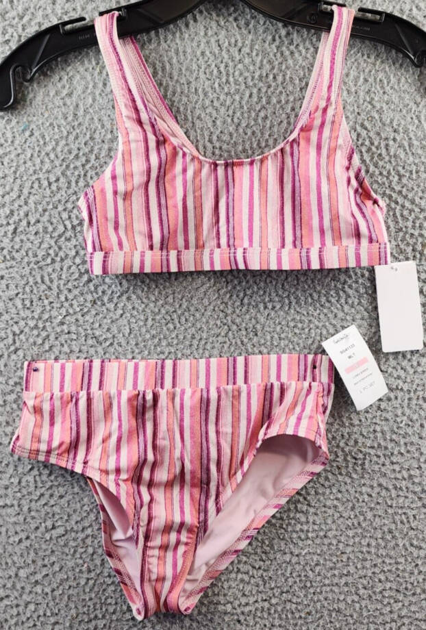 Splendid Lurex Striped Two Piece Swimsuit Girls' 10 Multi Scoop Neck Pullover~