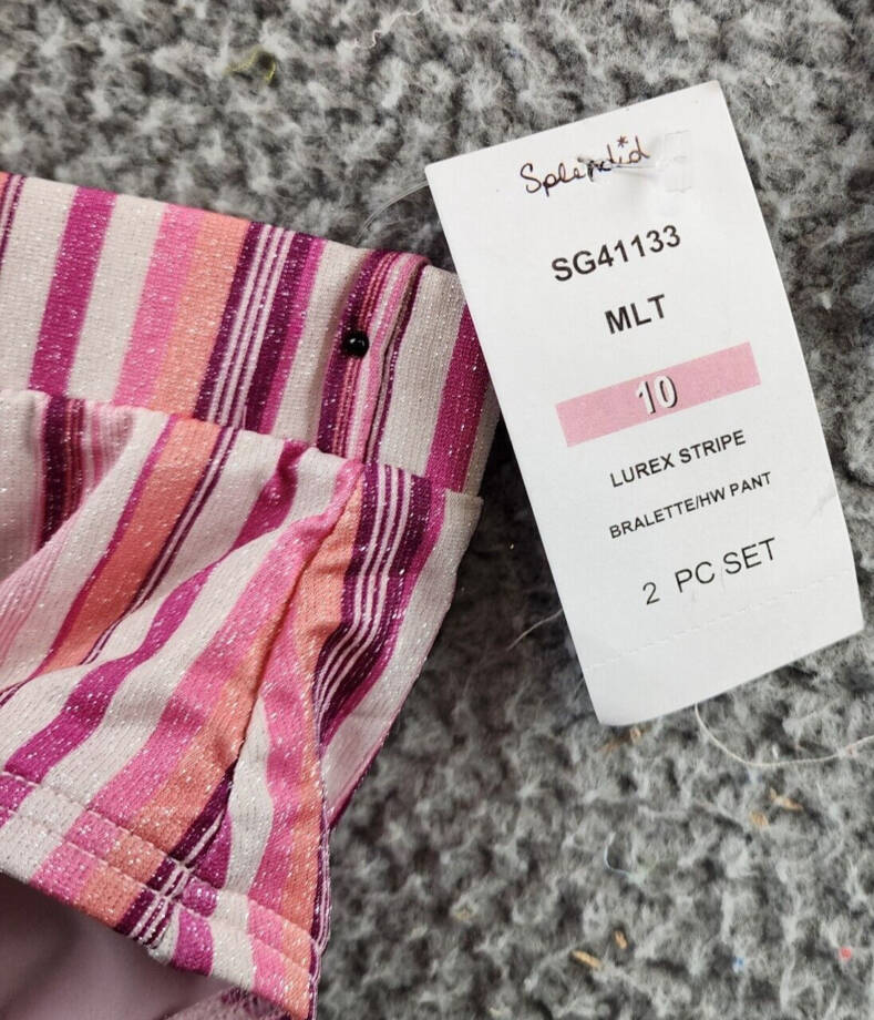 Splendid Lurex Striped Two Piece Swimsuit Girls' 10 Multi Scoop Neck Pullover~