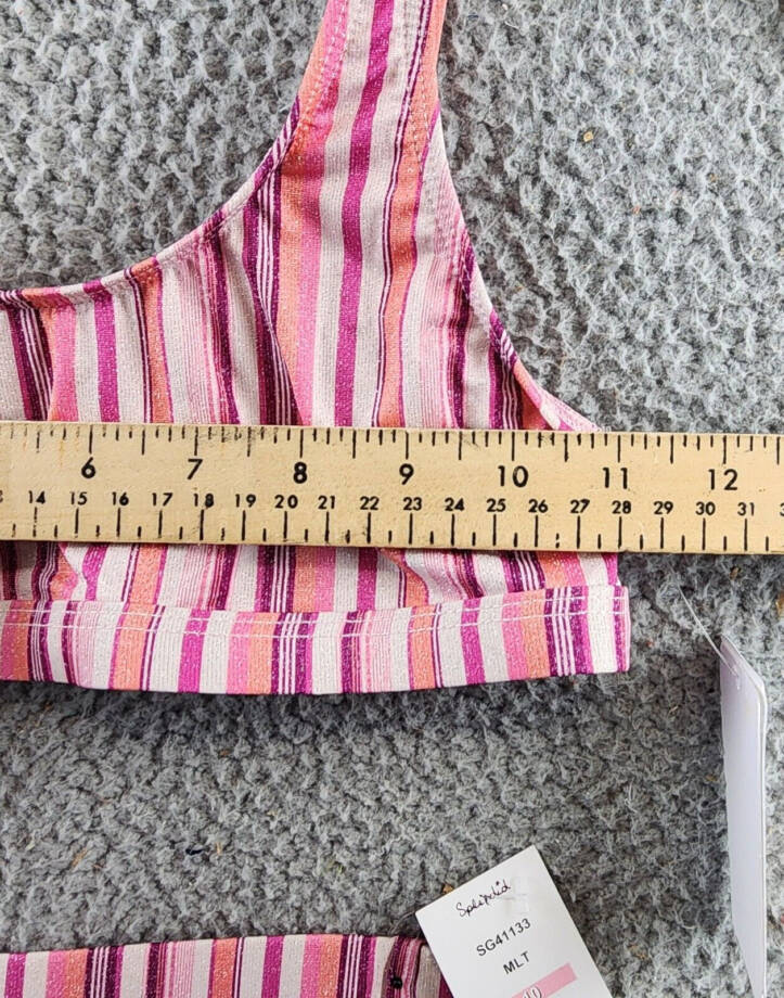 Splendid Lurex Striped Two Piece Swimsuit Girls' 10 Multi Scoop Neck Pullover~