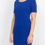 SLNY Fashions Beaded-Sleeve Sheath Dress Women's 16 Cobalt Scoop Neck Back Zip