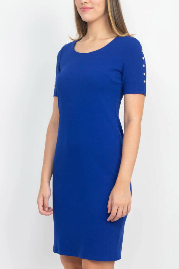 SLNY Fashions Beaded-Sleeve Sheath Dress Women's 16 Cobalt Scoop Neck Back Zip