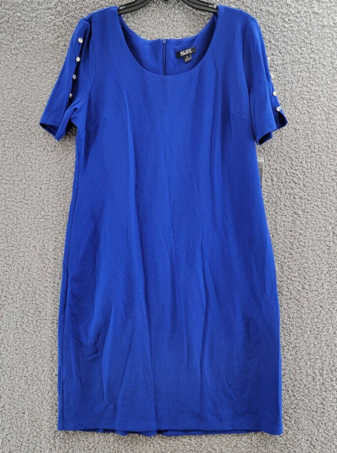 SLNY Fashions Beaded-Sleeve Sheath Dress Women's 16 Cobalt Scoop Neck Back Zip
