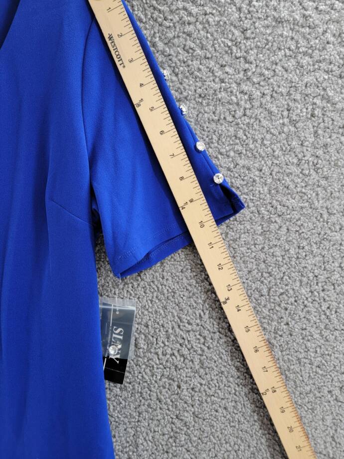 SLNY Fashions Beaded-Sleeve Sheath Dress Women's 16 Cobalt Scoop Neck Back Zip