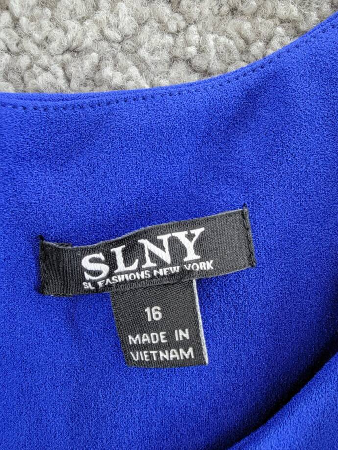 SLNY Fashions Beaded-Sleeve Sheath Dress Women's 16 Cobalt Scoop Neck Back Zip