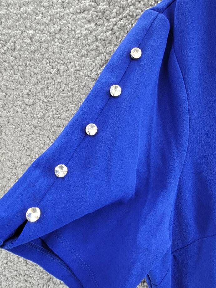 SLNY Fashions Beaded-Sleeve Sheath Dress Women's 16 Cobalt Scoop Neck Back Zip