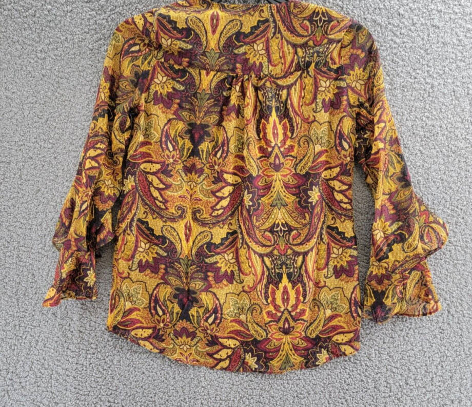 VINCE CAMUTO Ruffled Sleeve V-Neck Blouse Women's XXS Multi Printed Pullover