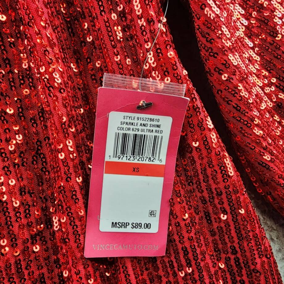 VINCE CAMUTO Sequined Keyhole Blouse Women's XS Ultra Red Button Closure