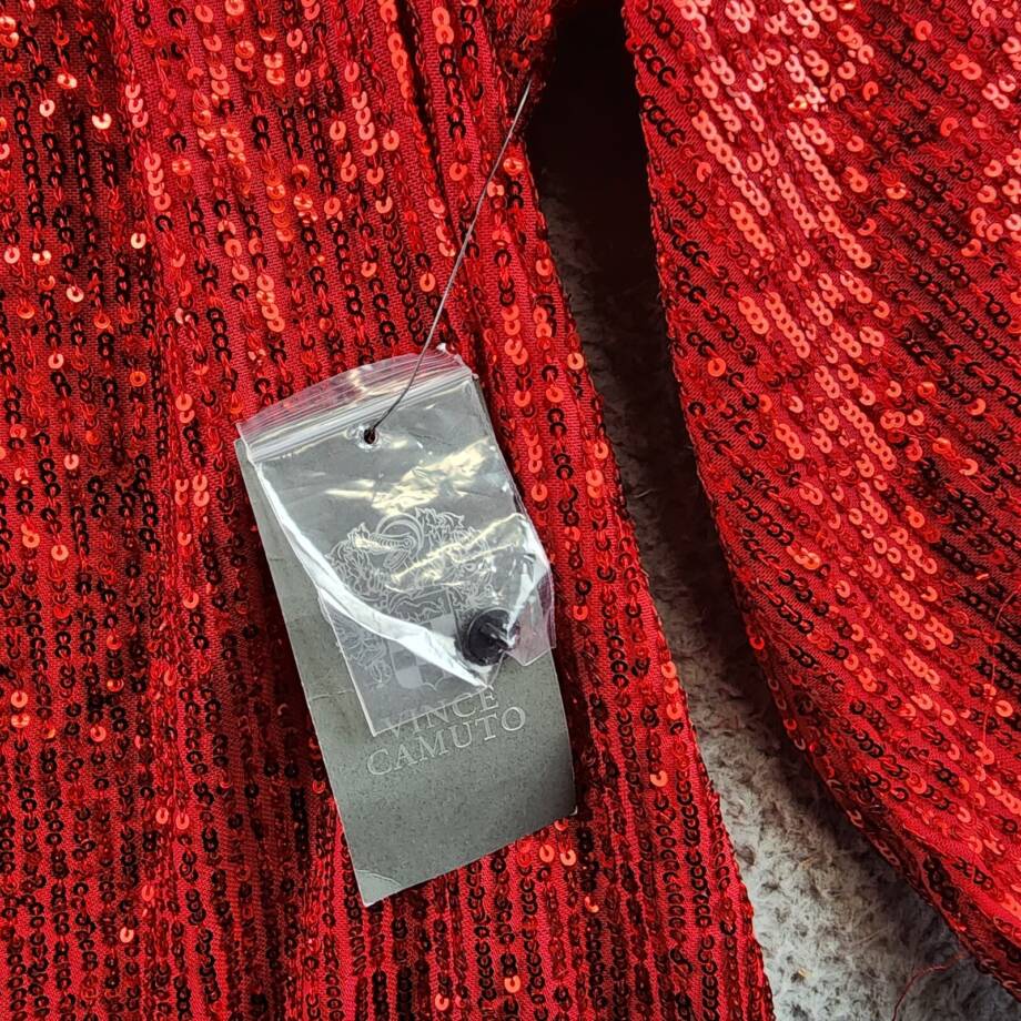 VINCE CAMUTO Sequined Keyhole Blouse Women's XS Ultra Red Button Closure