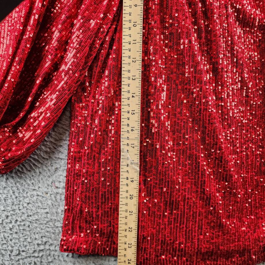 VINCE CAMUTO Sequined Keyhole Blouse Women's XS Ultra Red Button Closure