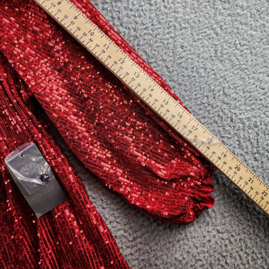 VINCE CAMUTO Sequined Keyhole Blouse Women's XS Ultra Red Button Closure