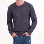 Magaschoni Crewneck Sweater Men's M Navy Heather Ribbed Hem Long Sleeve Pullover