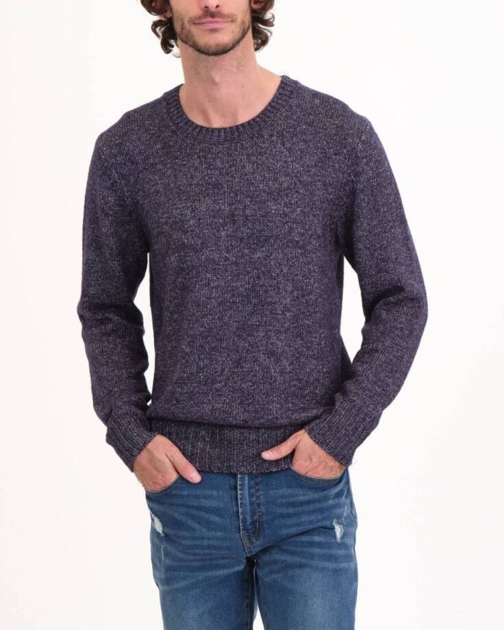 Magaschoni Crewneck Sweater Men's M Navy Heather Ribbed Hem Long Sleeve Pullover