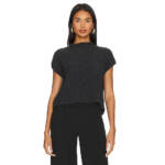 Free People Freya Sweater Women's XL Charcoal Combo Patch Pocket Short Sleeve