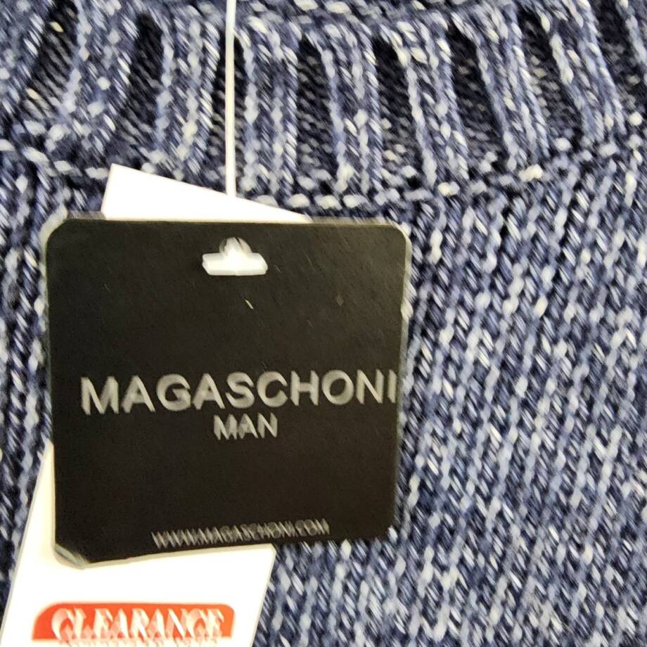 Magaschoni Crewneck Sweater Men's M Navy Heather Ribbed Hem Long Sleeve Pullover
