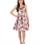 Speechless Floral Fit & Flare Dress Girls 16 Champagne Burgundy Zip Closure~